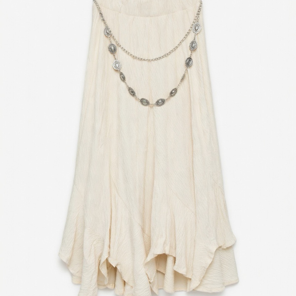 Indigo Rein Cream A-Line bohemian Skirt with Silver Chain